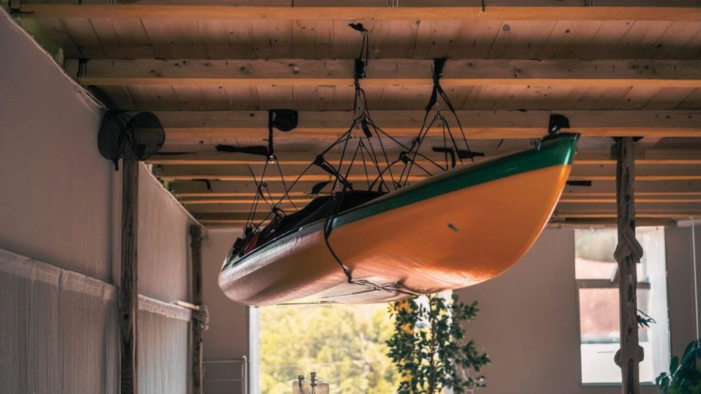 Storing Kayak By Securing On The Ceiling